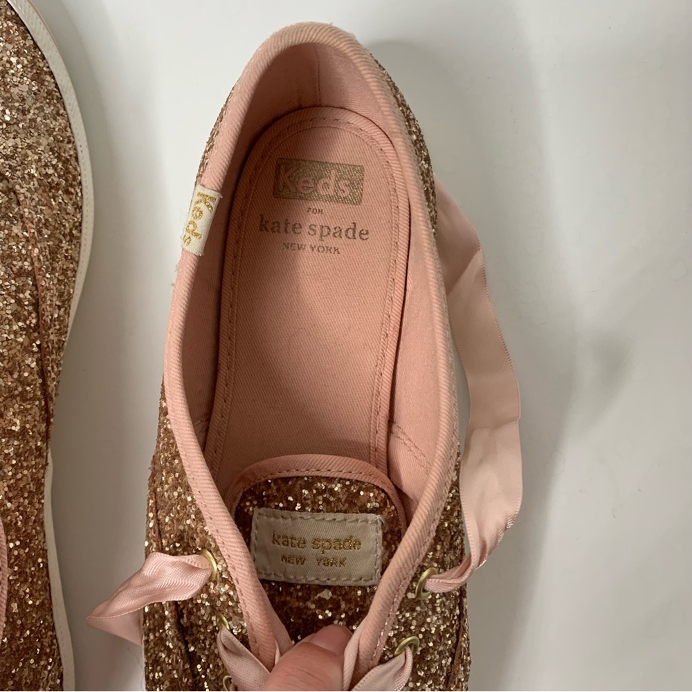 Kate Spade Keds Sneakers Pink Rose Gold Sparkle Glitter Womens 8. - Picture 5 of 6